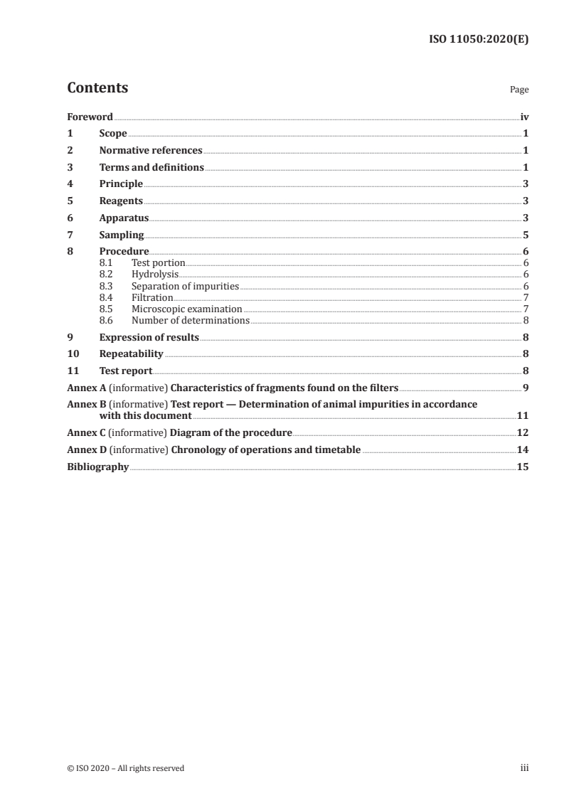 SIST ISO 11050:2020 ISO 11050:2020 - Wheat flour and durum wheat semolina — Determination of impurities of animal origin/16/2020 - Page 3 preview