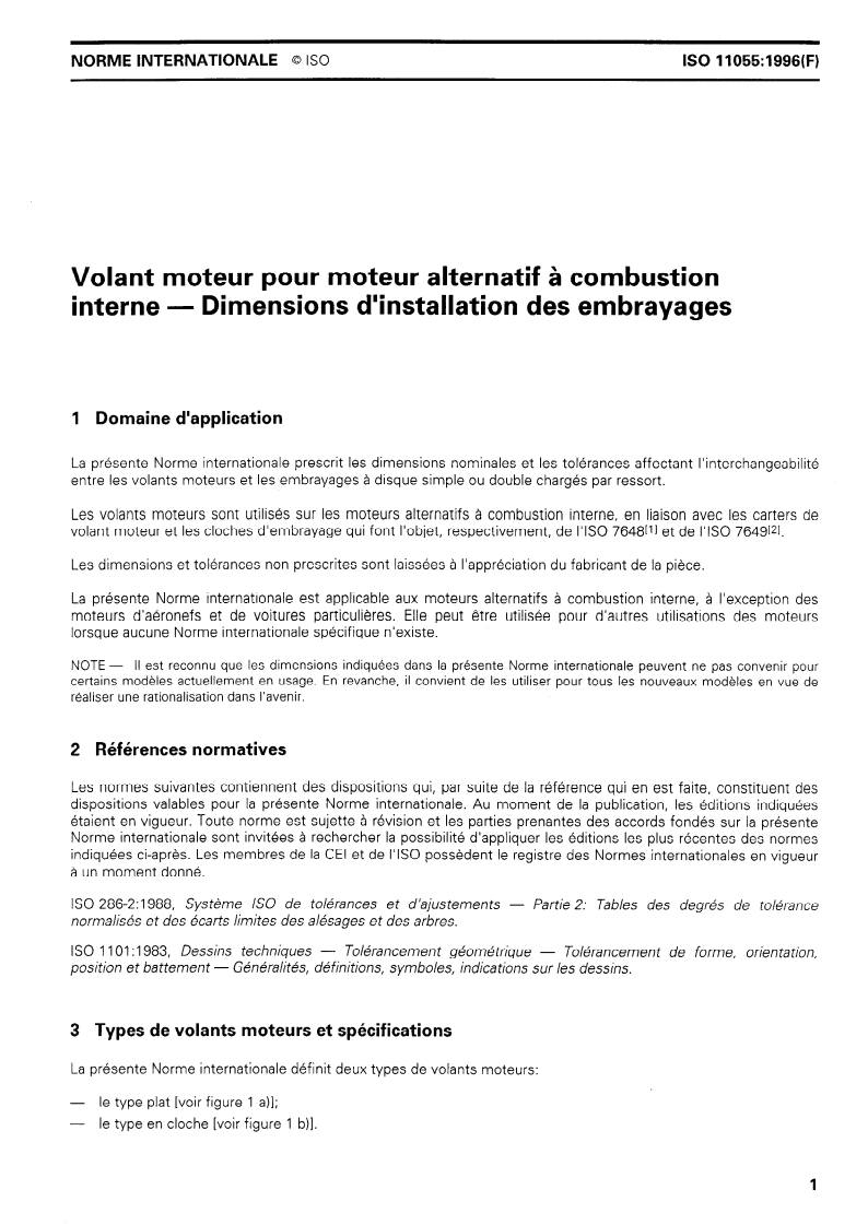 ISO 11055:1996 ISO 11055:1996 - Volant moteur pour moteur alternatif à combustion interne — Dimensions d'installation des embrayages/19/1996 - Page 3 preview