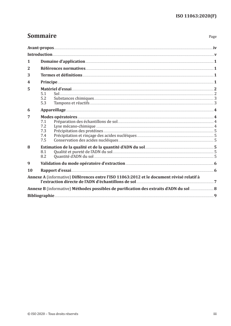 ISO 11063:2020 ISO 11063:2020 - Qualité du sol — Extraction directe de l'ADN du sol/29/2020 - Page 3 preview