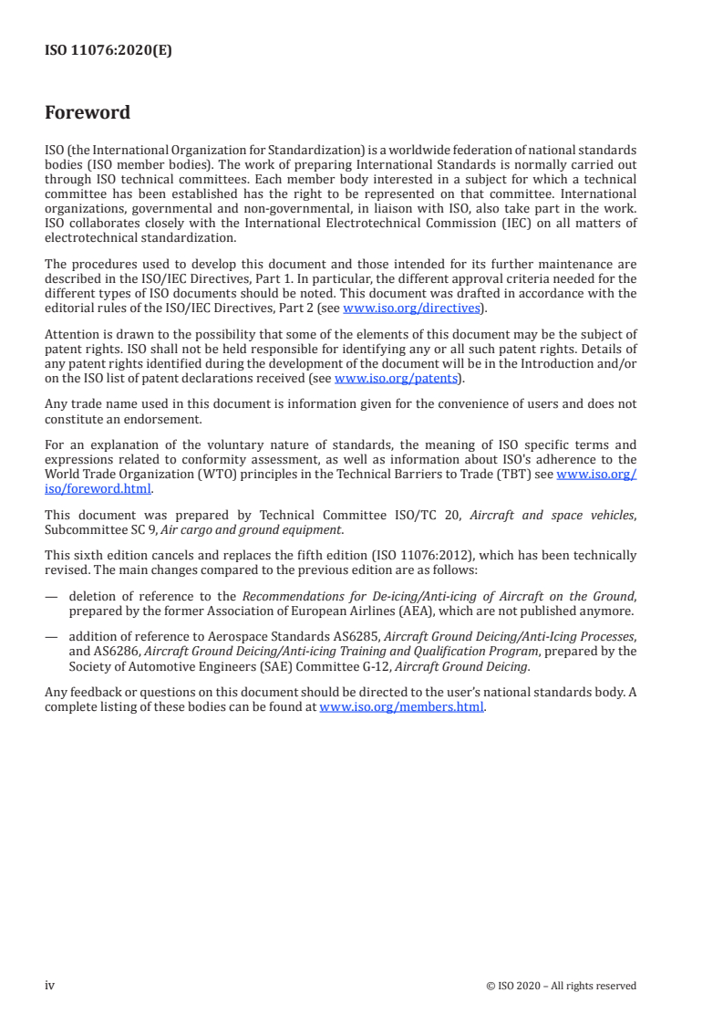 ISO 11076:2020 ISO 11076:2020 - Aircraft — Deicing/anti-icing methods on the ground/31/2020 - Page 4 preview
