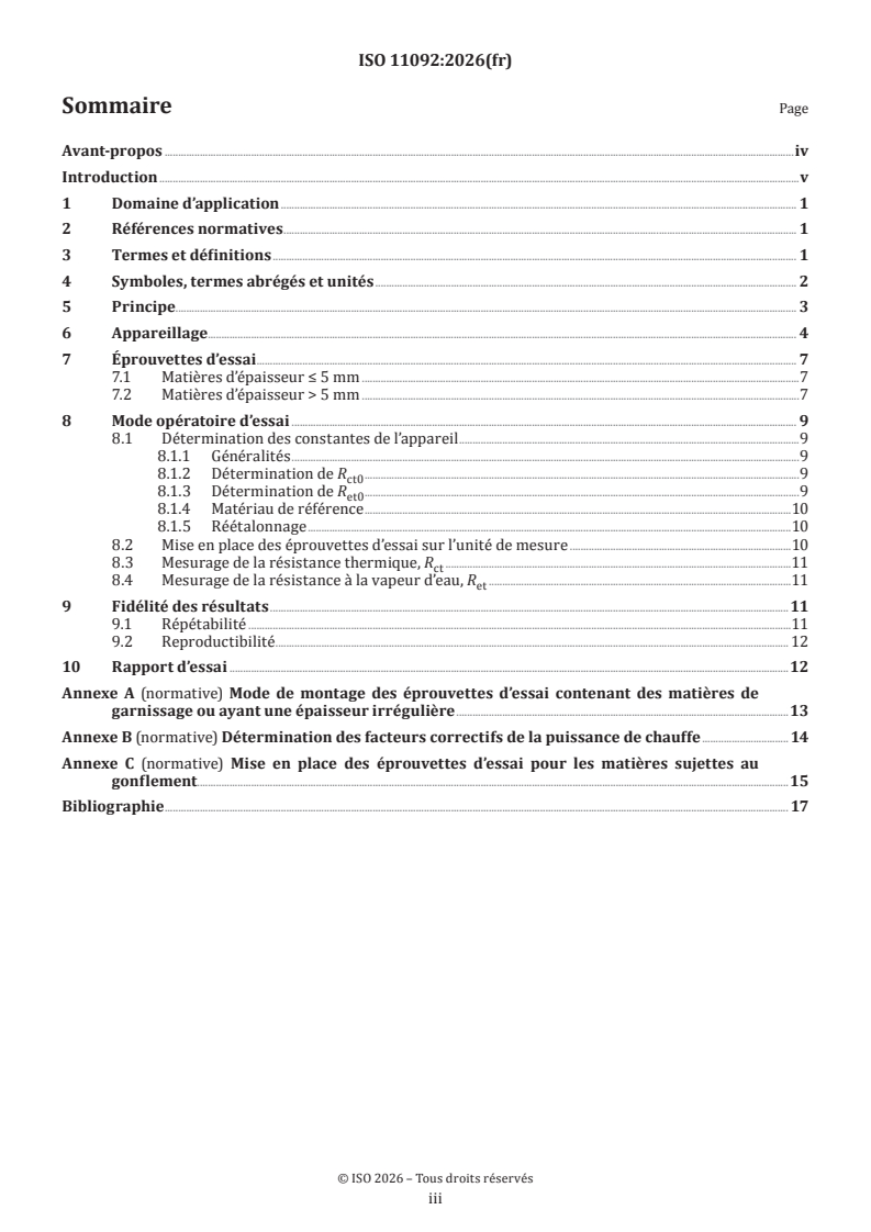 ISO 11092:2026 ISO 11092:2026 - Textiles — Effets physiologiques — Mesurage de la résistance thermique et de la résistance à la vapeur d'eau en régime stationnaire (essai de la plaque chaude gardée transpirante) - Page 3 preview