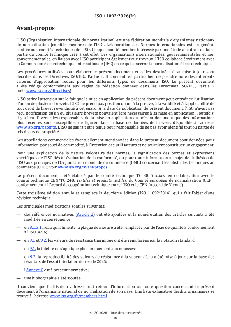 ISO 11092:2026 ISO 11092:2026 - Textiles — Effets physiologiques — Mesurage de la résistance thermique et de la résistance à la vapeur d'eau en régime stationnaire (essai de la plaque chaude gardée transpirante) - Page 4 preview