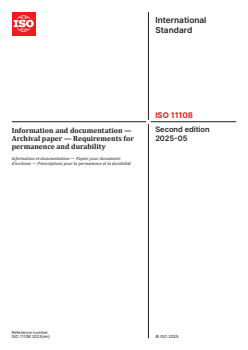 ISO 11108:2025 ISO 11108:2025 - Information and documentation — Archival paper — Requirements for permanence and durability
Released:29. 05. 2025 - Page 1 preview