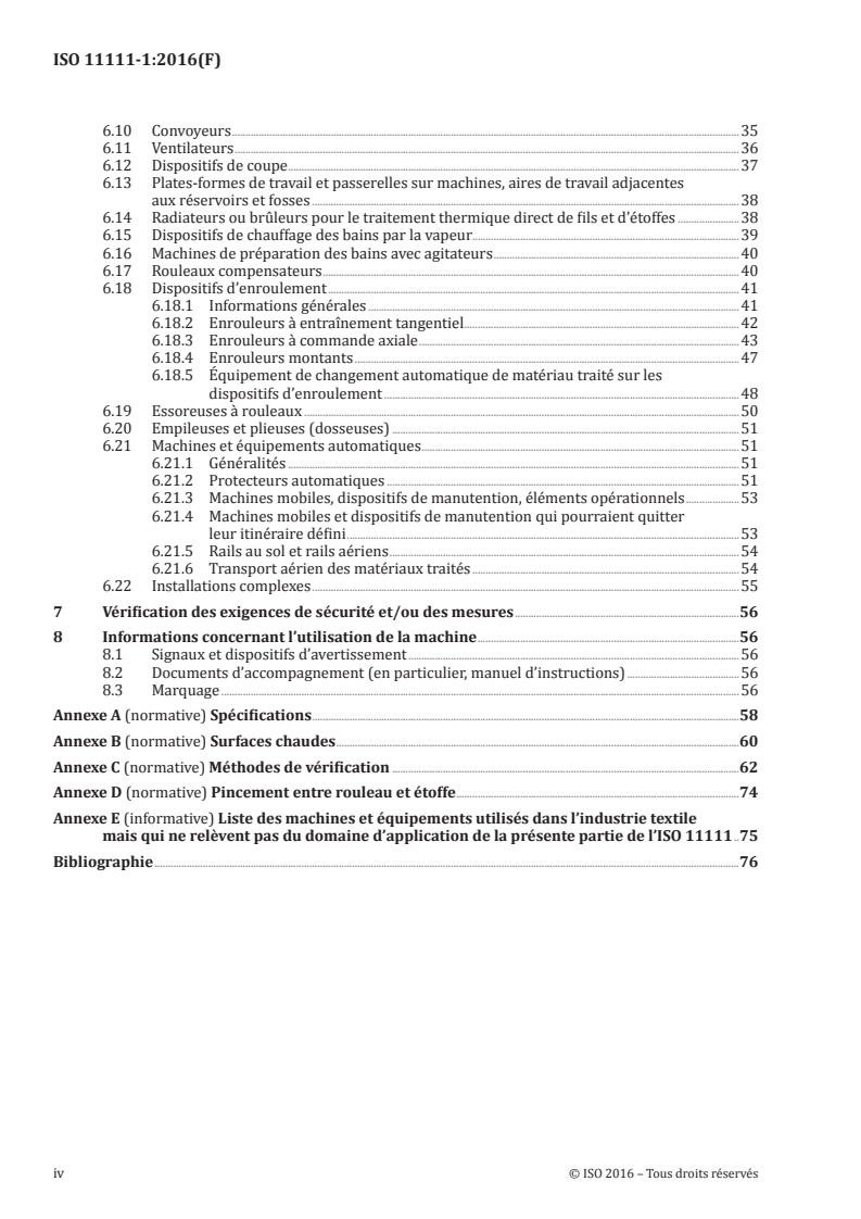 ISO 11111-1:2016 ISO 11111-1:2016 - Matériel pour l'industrie textile — Exigences de sécurité — Partie 1: Exigences communes/19/2016 - Page 4 preview