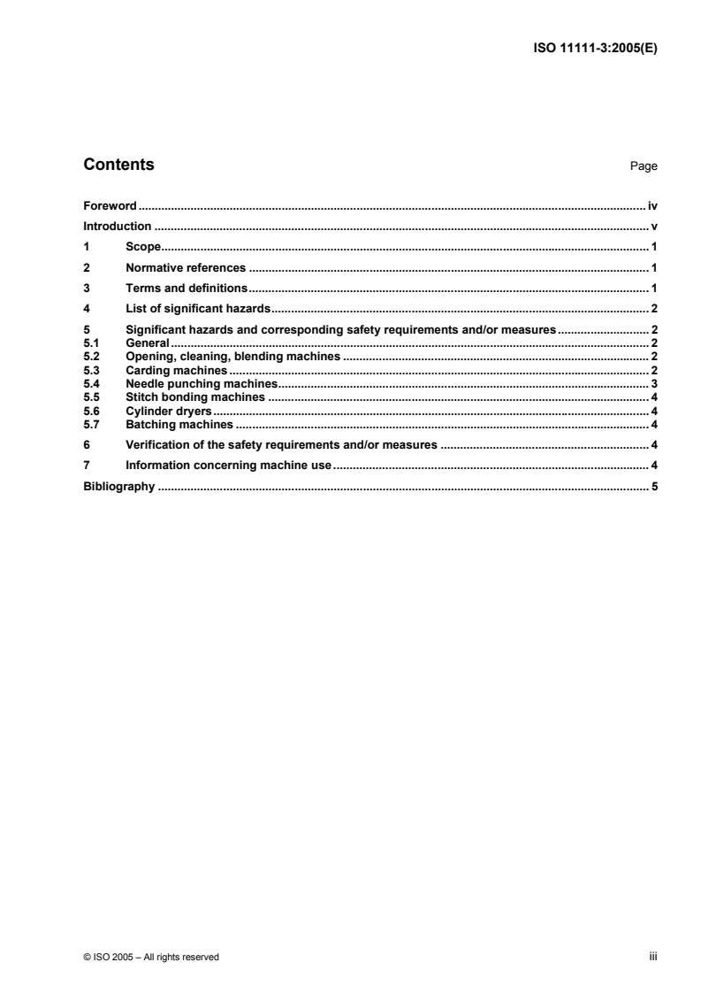 ISO 11111-3:2005 ISO 11111-3:2005 - Textile machinery — Safety requirements — Part 3: Nonwoven machinery/21/2005 - Page 3 preview
