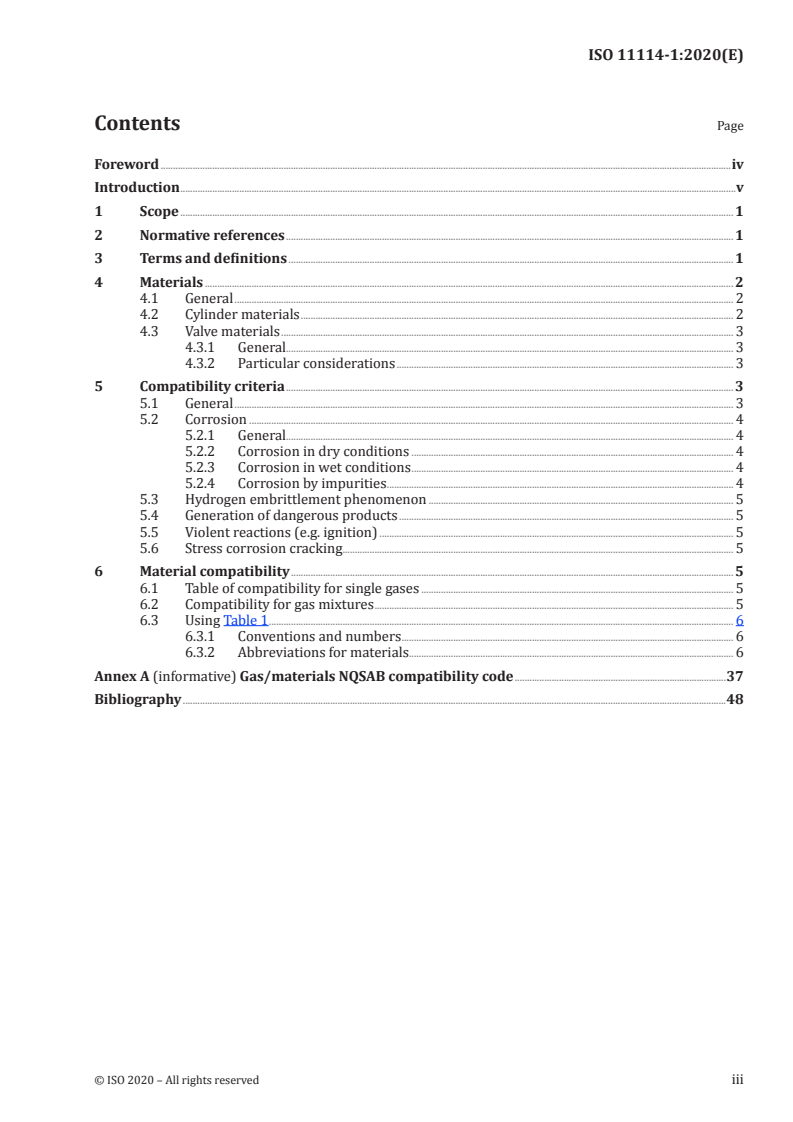 ISO 11114-1:2020 ISO 11114-1:2020 - Gas cylinders — Compatibility of cylinder and valve materials with gas contents — Part 1: Metallic materials/27/2020 - Page 3 preview