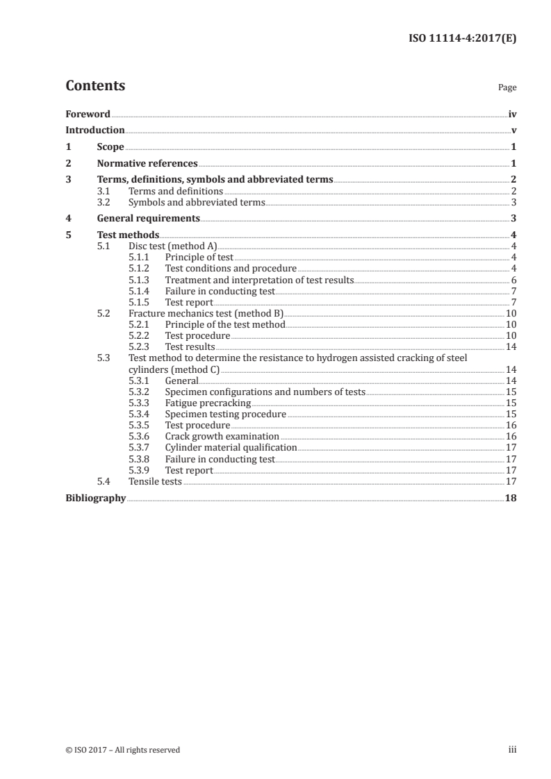 ISO 11114-4:2017 ISO 11114-4:2017 - Transportable gas cylinders — Compatibility of cylinder and valve materials with gas contents — Part 4: Test methods for selecting steels resistant to hydrogen embrittlement/30/2017 - Page 3 preview