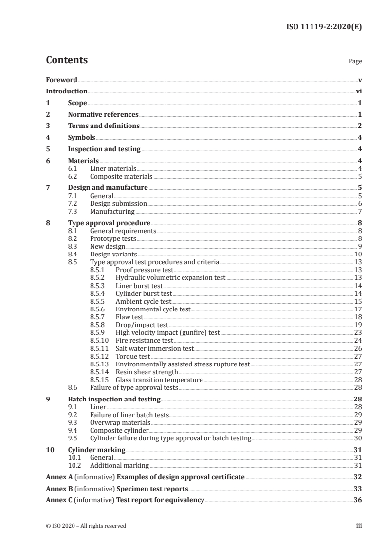 ISO 11119-2:2020 ISO 11119-2:2020 - Gas cylinders — Design, construction and testing of refillable composite gas cylinders and tubes — Part 2: Fully wrapped fibre reinforced composite gas cylinders and tubes up to 450 l with load-sharing metal liners/23/2020 - Page 3 preview