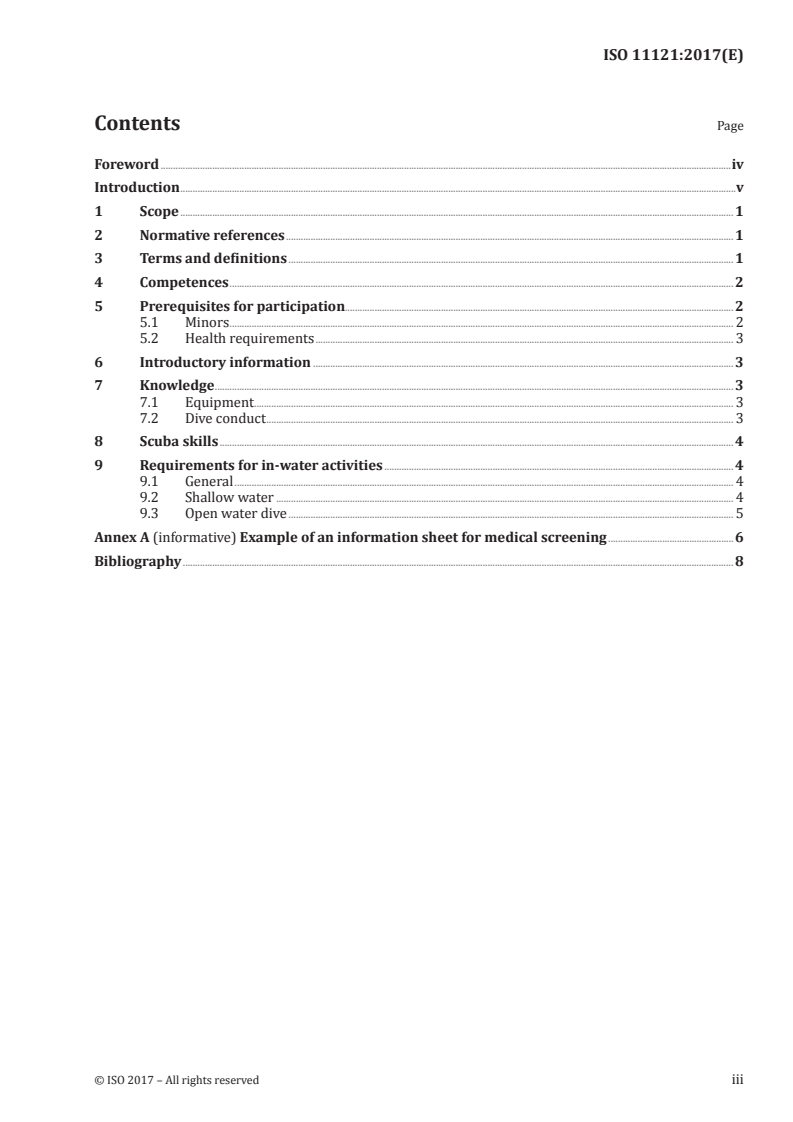 ISO 11121:2017 ISO 11121:2017 - Recreational diving services — Requirements for introductory programmes to scuba diving/8/2017 - Page 3 preview