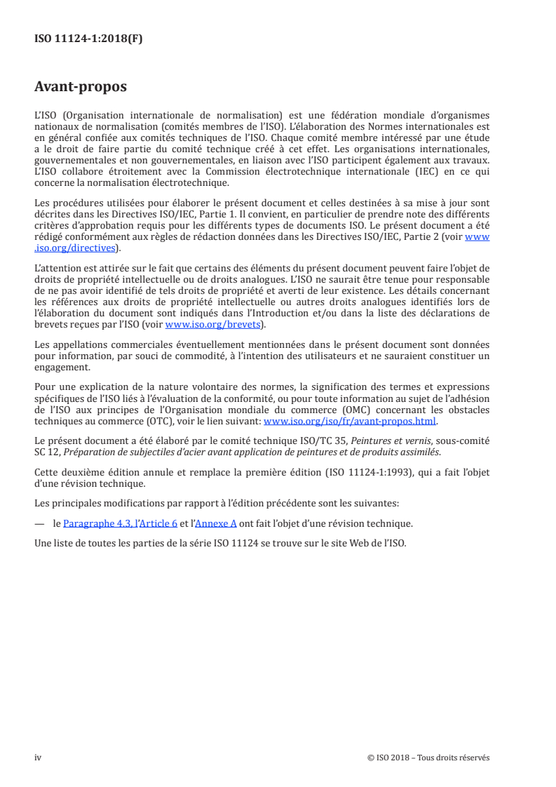 ISO 11124-1:2018 ISO 11124-1:2018 - Préparation des subjectiles d'acier avant application de peintures et de produits assimilés — Spécifications pour abrasifs métalliques destinés à la préparation par projection — Partie 1: Introduction générale et classification/23/2018 - Page 4 preview