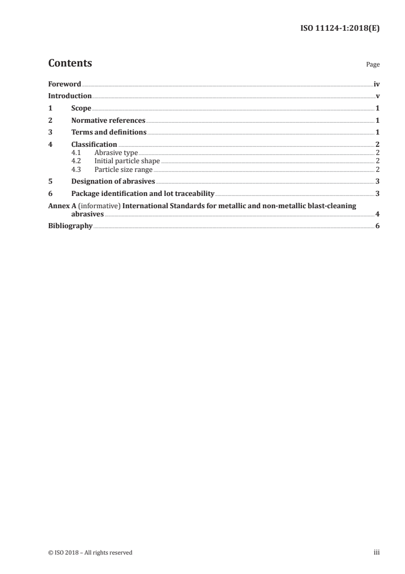 ISO 11124-1:2018 ISO 11124-1:2018 - Preparation of steel substrates before application of paints and related products — Specifications for metallic blast-cleaning abrasives — Part 1: General introduction and classification/23/2018 - Page 3 preview