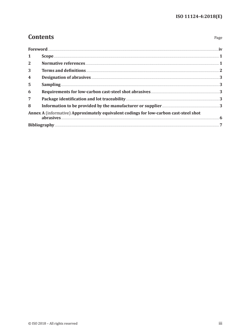 ISO 11124-4:2018 ISO 11124-4:2018 - Preparation of steel substrates before application of paints and related products — Specifications for metallic blast-cleaning abrasives — Part 4: Low-carbon cast-steel shot/23/2018 - Page 3 preview