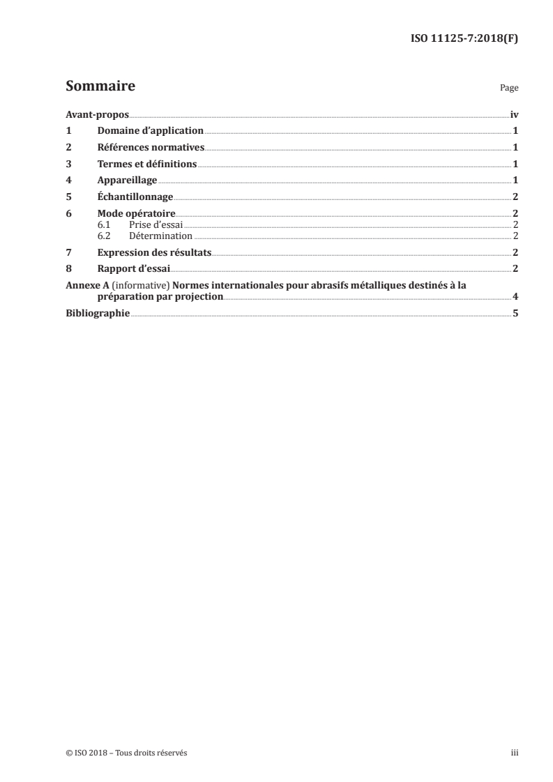 ISO 11125-7:2018 ISO 11125-7:2018 - Préparation des subjectiles d'acier avant application de peintures et de produits assimilés — Méthodes d'essai pour abrasifs métalliques destinés à la préparation par projection — Partie 7: Détermination de l'humidité/25/2018 - Page 3 preview