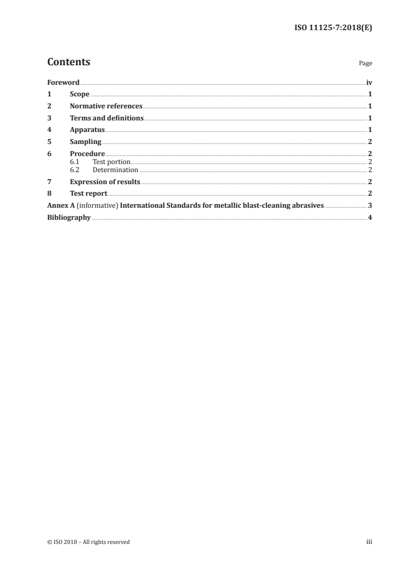 ISO 11125-7:2018 ISO 11125-7:2018 - Preparation of steel substrates before application of paints and related products — Test methods for metallic blast-cleaning abrasives — Part 7: Determination of moisture/25/2018 - Page 3 preview