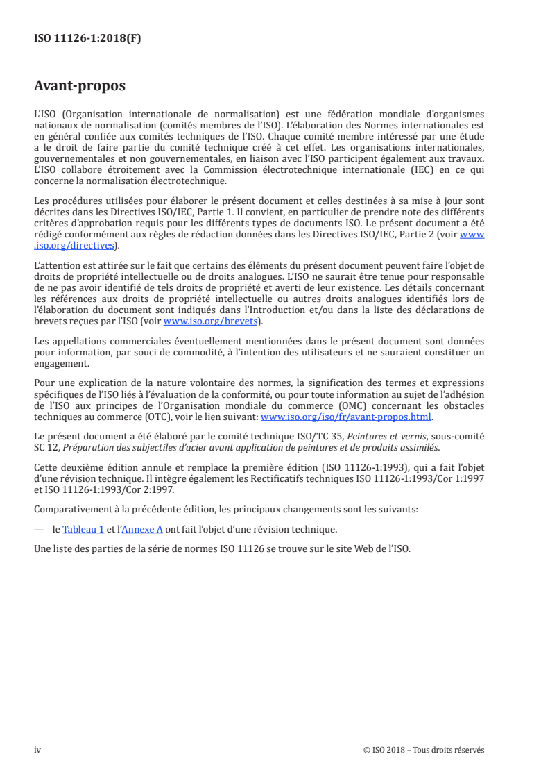 ISO 11126-1:2018 ISO 11126-1:2018 - Préparation des subjectiles d'acier avant application de peintures et de produits assimilés — Spécifications pour abrasifs non métalliques destinés à la préparation par projection — Partie 1: Introduction générale et classification/24/2018 - Page 4 preview