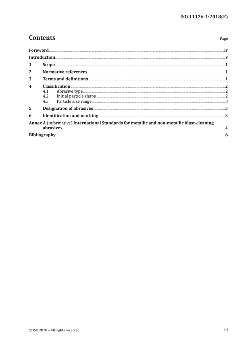 ISO 11126-1:2018 ISO 11126-1:2018 - Preparation of steel substrates before application of paints and related products — Specifications for non-metallic blast-cleaning abrasives — Part 1: General introduction and classification/24/2018 - Page 3 preview