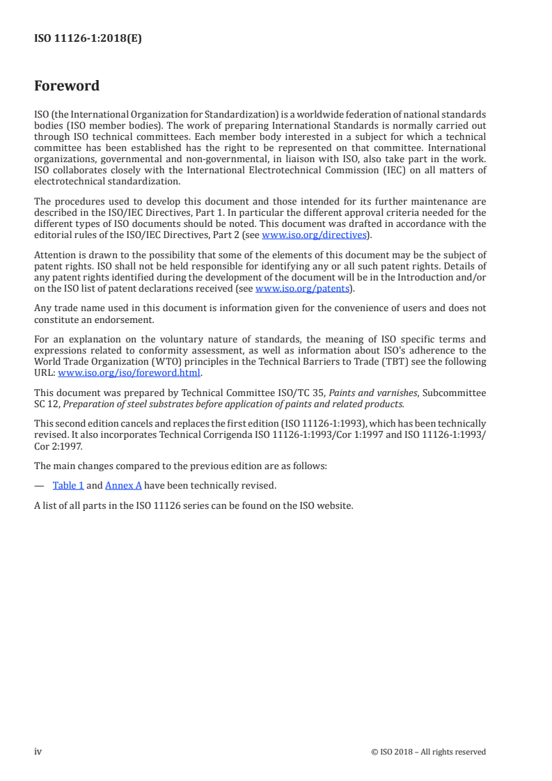 ISO 11126-1:2018 ISO 11126-1:2018 - Preparation of steel substrates before application of paints and related products — Specifications for non-metallic blast-cleaning abrasives — Part 1: General introduction and classification/24/2018 - Page 4 preview