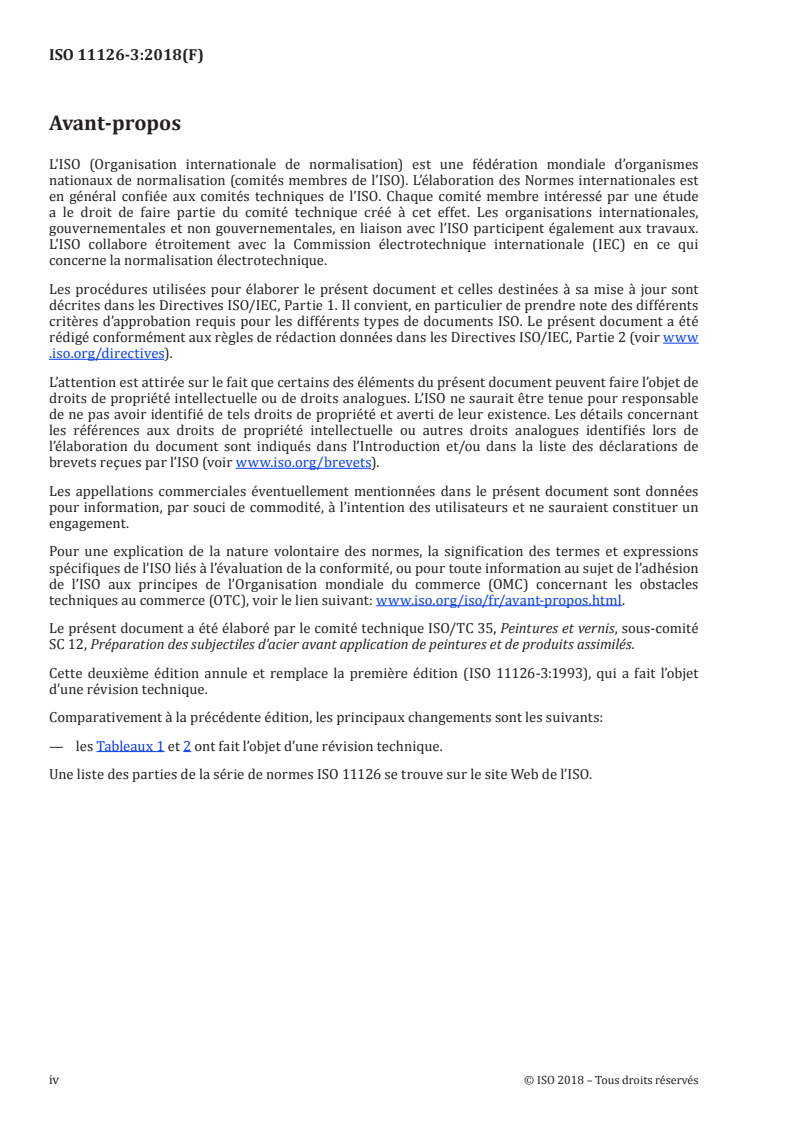 ISO 11126-3:2018 ISO 11126-3:2018 - Préparation des subjectiles d'acier avant application de peintures et de produits assimilés — Spécifications pour abrasifs non métalliques destinés à la préparation par projection — Partie 3: Scories de raffinage du cuivre
Released:8/24/2018 - Page 4 preview