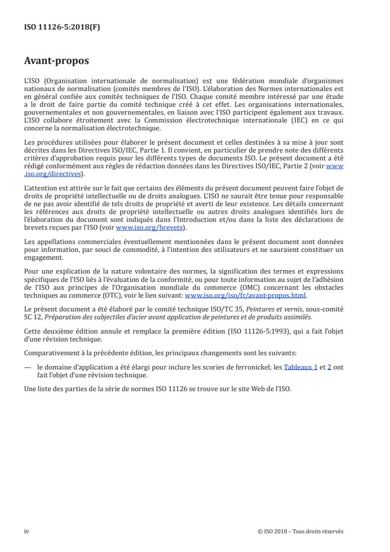 ISO 11126-5:2018 ISO 11126-5:2018 - Préparation des subjectiles d'acier avant application de peintures et de produits assimilés — Spécifications pour abrasifs non métalliques destinés à la préparation par projection — Partie 5: Scories de nickel/7/2018 - Page 4 preview