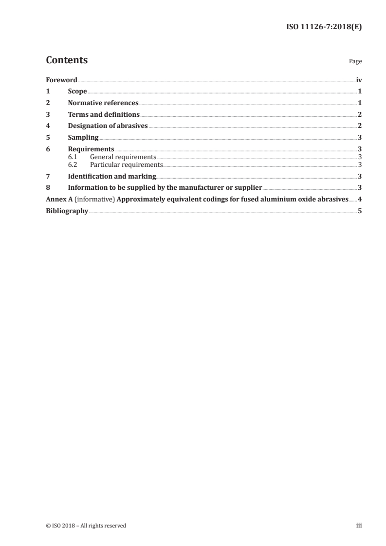 ISO 11126-7:2018 ISO 11126-7:2018 - Preparation of steel substrates before application of paints and related products — Specifications for non-metallic blast-cleaning abrasives — Part 7: Fused aluminium oxide/24/2018 - Page 3 preview