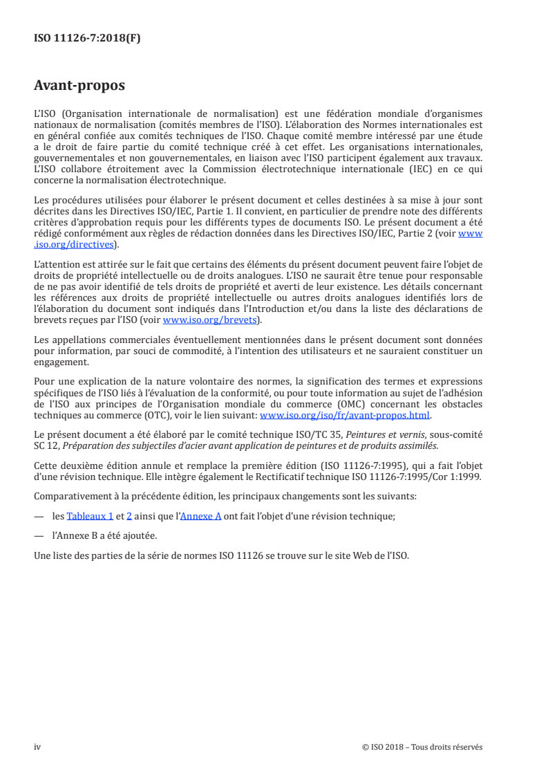 ISO 11126-7:2018 ISO 11126-7:2018 - Préparation des subjectiles d'acier avant application de peintures et de produits assimilés — Spécifications pour abrasifs non métalliques destinés à la préparation par projection — Partie 7: Oxyde d'aluminium fondu/24/2018 - Page 4 preview