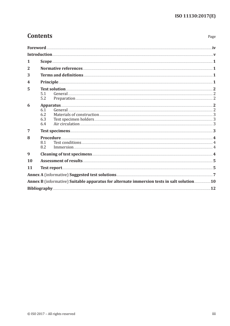 ISO 11130:2017 ISO 11130:2017 - Corrosion of metals and alloys — Alternate immersion test in salt solution/12/2017 - Page 3 preview