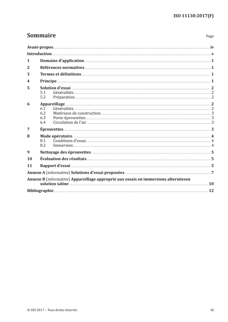 ISO 11130:2017 ISO 11130:2017 - Corrosion des métaux et alliages — Essai en immersions alternées en solution saline/12/2017 - Page 3 preview