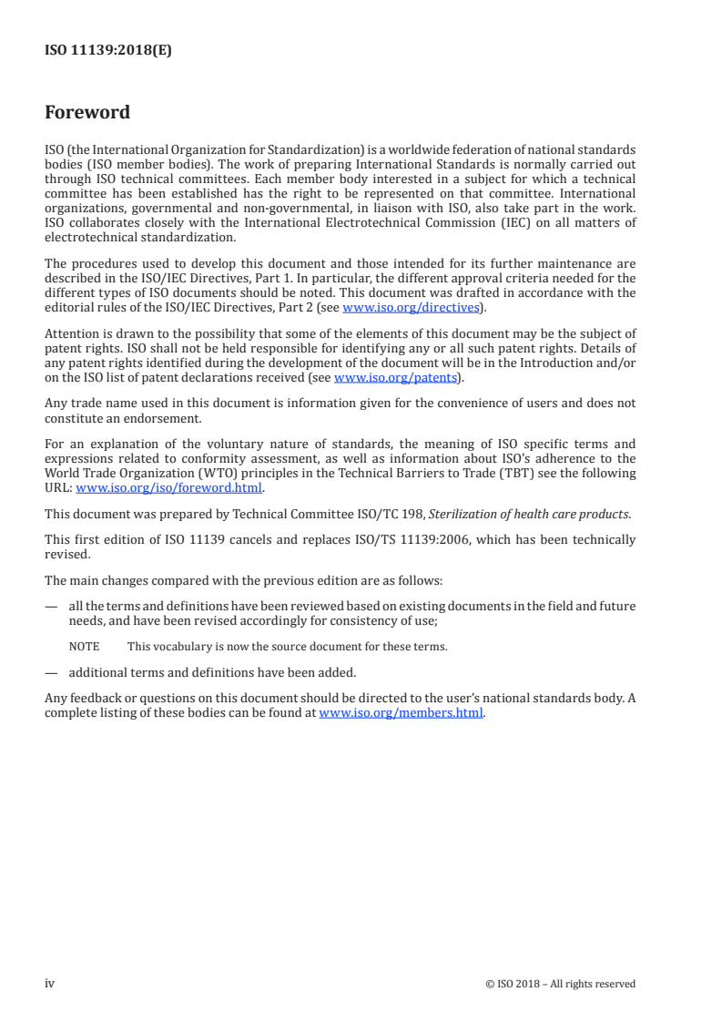 ISO 11139:2018 ISO 11139:2018 - Sterilization of health care products — Vocabulary of terms used in sterilization and related equipment and process standards/3/2018 - Page 4 preview