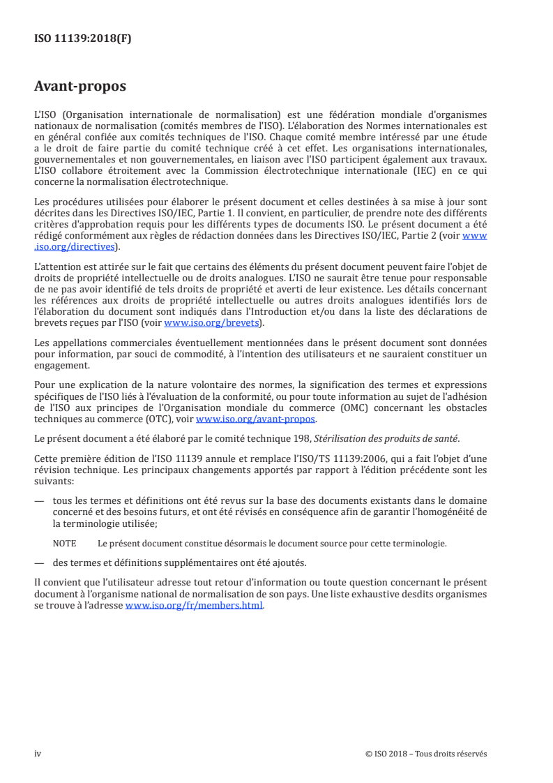 ISO 11139:2018 ISO 11139:2018 - Stérilisation des produits de santé — Vocabulaire des termes utilisés dans les normes de procédés de stérilisation et les équipements connexes/3/2018 - Page 4 preview