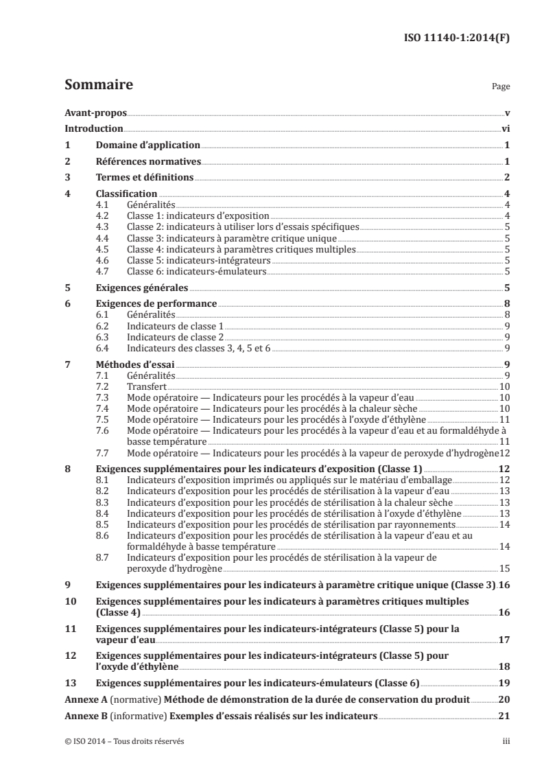 ISO 11140-1:2014 ISO 11140-1:2014 - Stérilisation des produits de santé — Indicateurs chimiques — Partie 1: Exigences générales/31/2014 - Page 3 preview