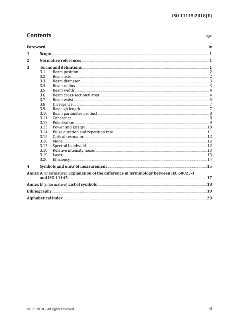 ISO 11145:2018 ISO 11145:2018 - Optics and photonics — Lasers and laser-related equipment — Vocabulary and symbols/2/2018 - Page 3 preview
