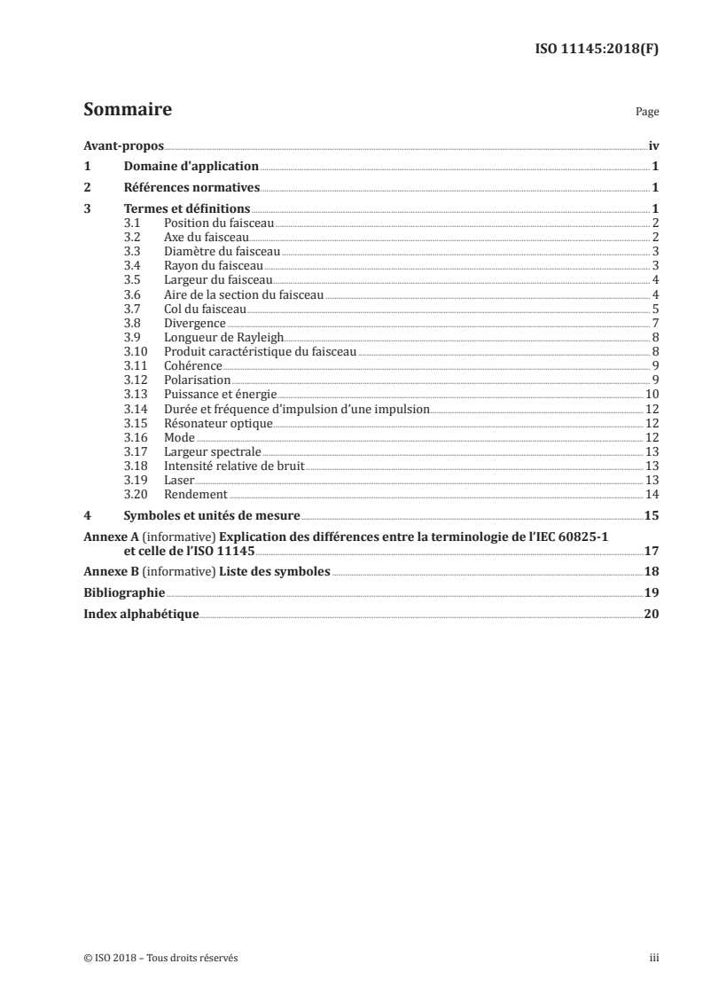 ISO 11145:2018 ISO 11145:2018 - Optique et photonique — Lasers et équipements associés aux lasers — Vocabulaire et symboles/2/2018 - Page 3 preview