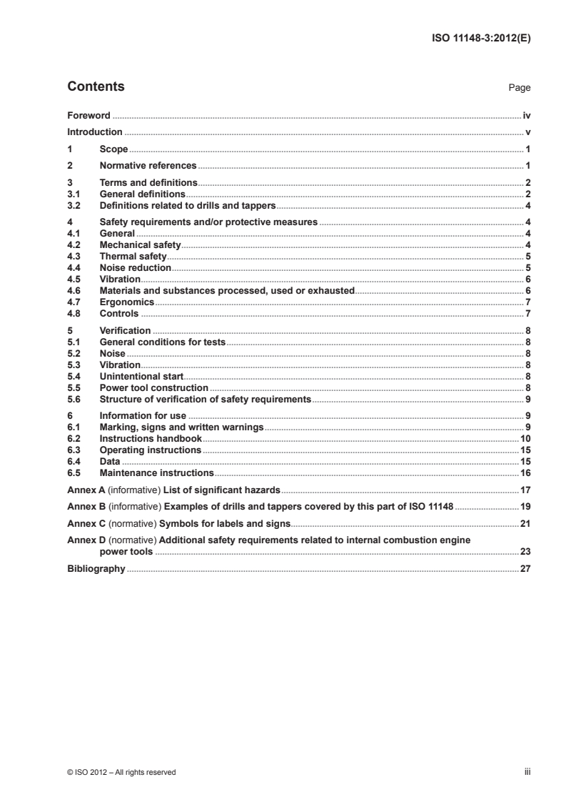 ISO 11148-3:2012 ISO 11148-3:2012 - Hand-held non-electric power tools — Safety requirements — Part 3: Drills and tappers/11/2012 - Page 3 preview
