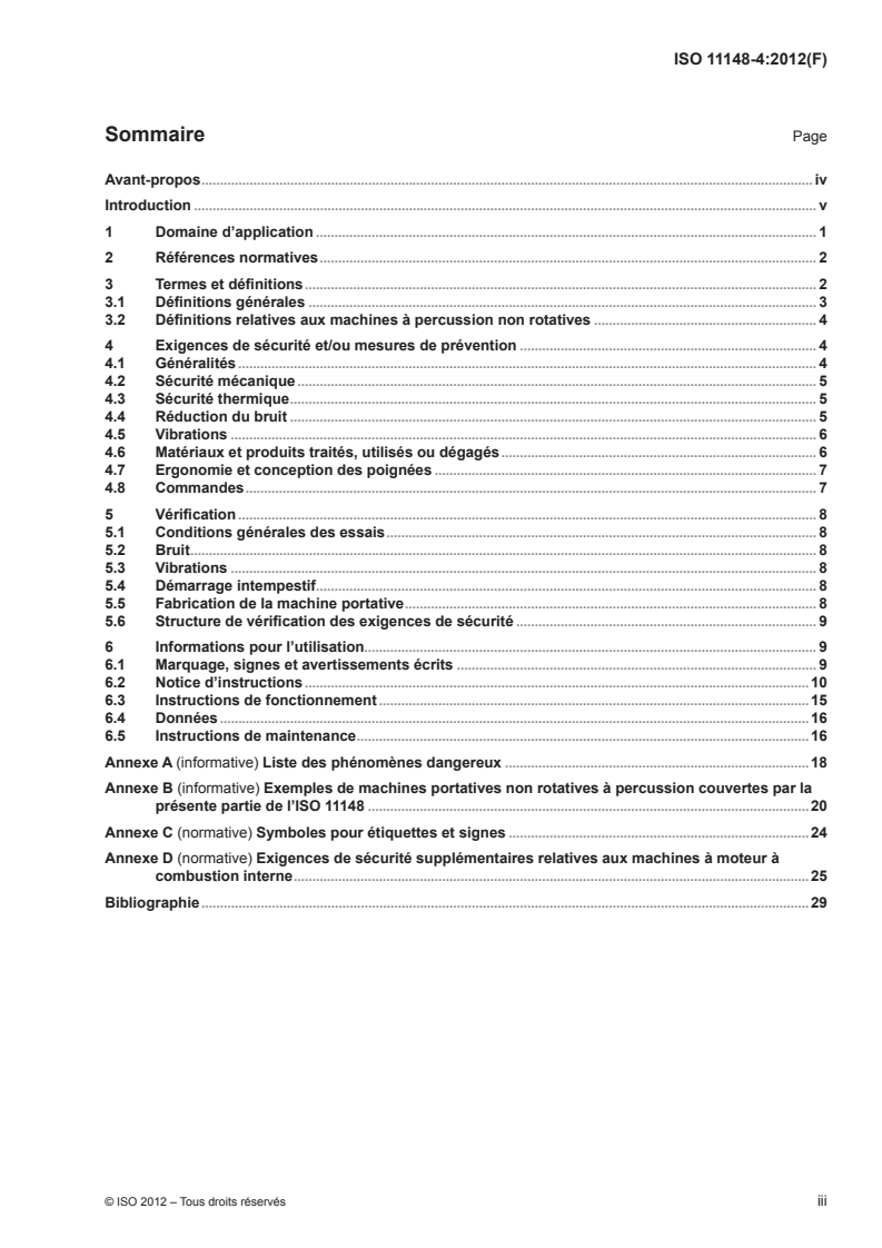 ISO 11148-4:2012 ISO 11148-4:2012 - Machines portatives à moteur non électrique — Exigences de sécurité — Partie 4: Machines portatives non rotatives à percussion/11/2012 - Page 3 preview