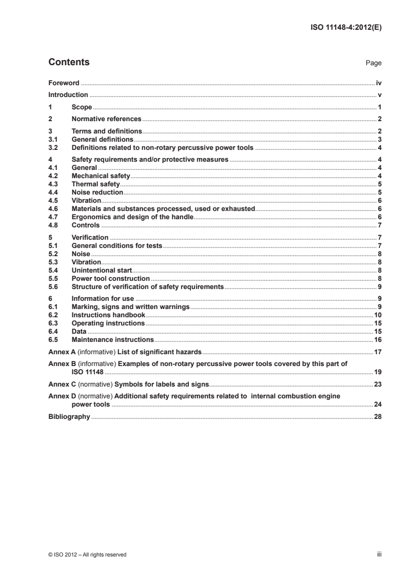 ISO 11148-4:2012 ISO 11148-4:2012 - Hand-held non-electric power tools — Safety requirements — Part 4: Non-rotary percussive power tools/11/2012 - Page 3 preview