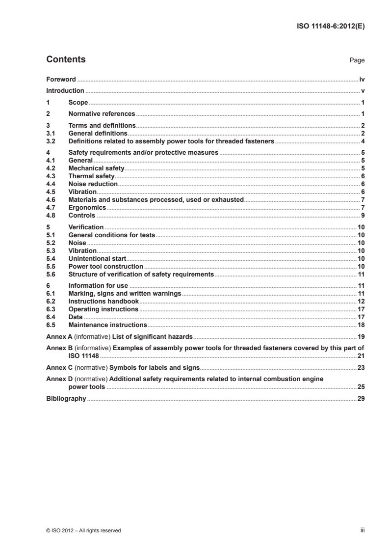 ISO 11148-6:2012 ISO 11148-6:2012 - Hand-held non-electric power tools — Safety requirements — Part 6: Assembly power tools for threaded fasteners/11/2012 - Page 3 preview