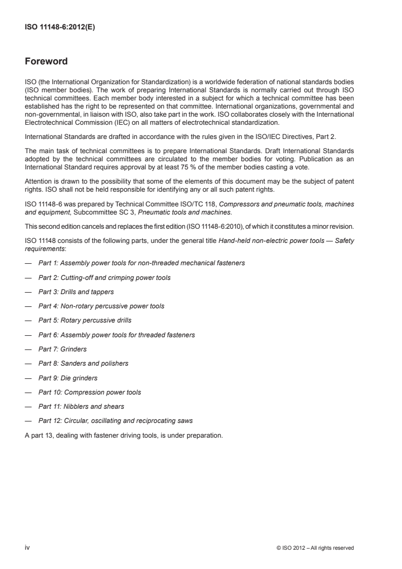 ISO 11148-6:2012 ISO 11148-6:2012 - Hand-held non-electric power tools — Safety requirements — Part 6: Assembly power tools for threaded fasteners/11/2012 - Page 4 preview