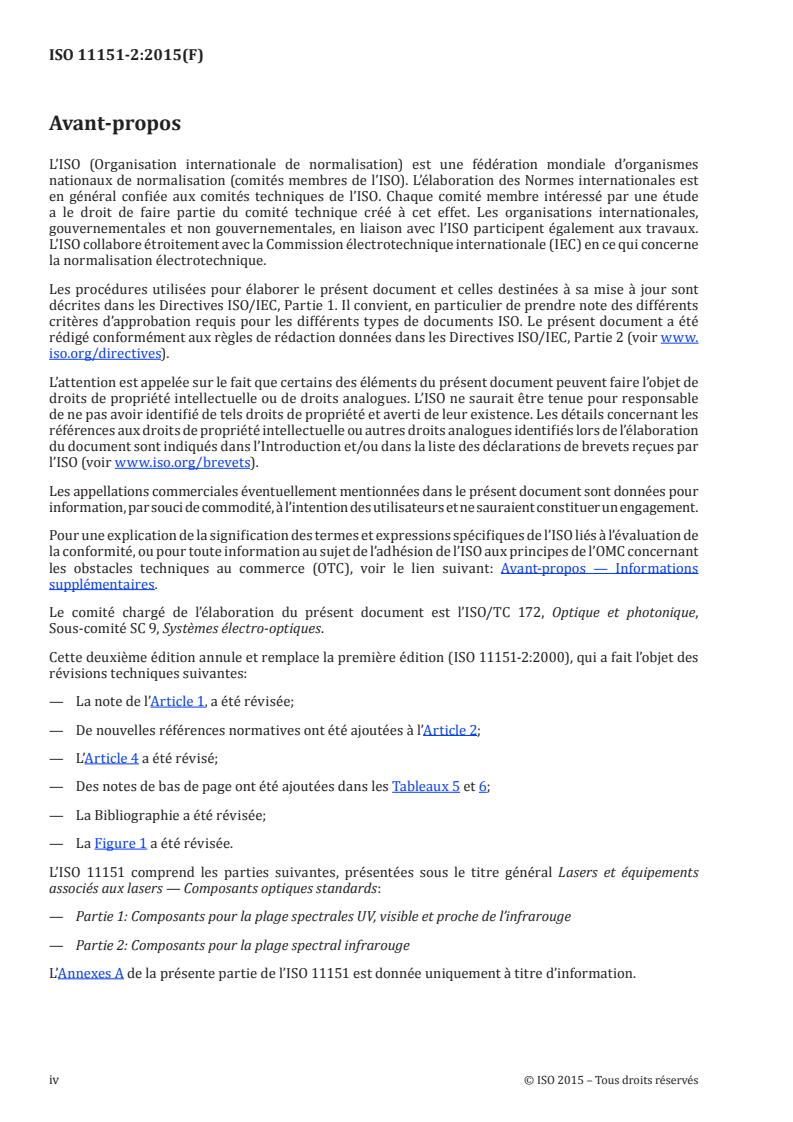 ISO 11151-2:2015 ISO 11151-2:2015 - Lasers et équipements associés aux lasers — Composants optiques standards — Partie 2: Composants pour la plage spectrale infrarouge/18/2015 - Page 4 preview