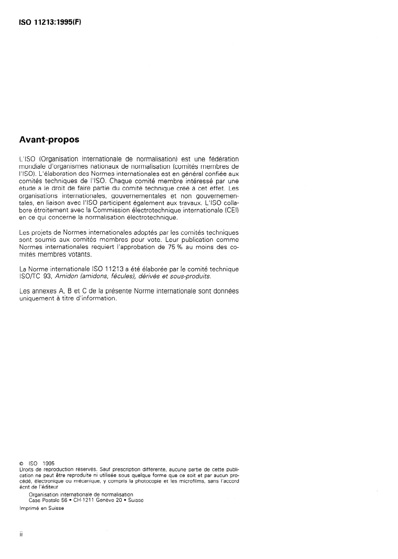ISO 11213:1995 ISO 11213:1995 - Amidon modifié — Dosage de l'acétyle — Méthode enzymatique/26/1995 - Page 2 preview