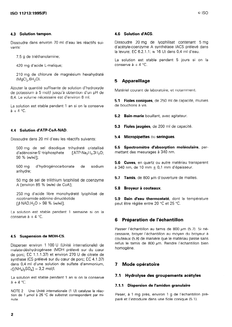 ISO 11213:1995 ISO 11213:1995 - Amidon modifié — Dosage de l'acétyle — Méthode enzymatique/26/1995 - Page 4 preview