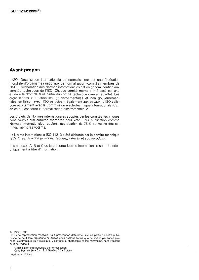 ISO 11213:1995 ISO 11213:1995 - Amidon modifié — Dosage de l'acétyle — Méthode enzymatique/26/1995 - Page 2 preview