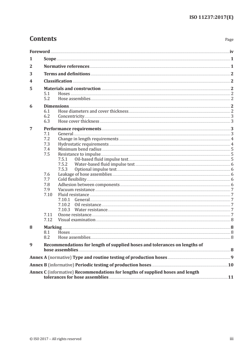 ISO 11237:2017 ISO 11237:2017 - Rubber hoses and hose assemblies — Compact wire-braid-reinforced hydraulic types for oil-based or water-based fluids — Specification/2/2017 - Page 3 preview
