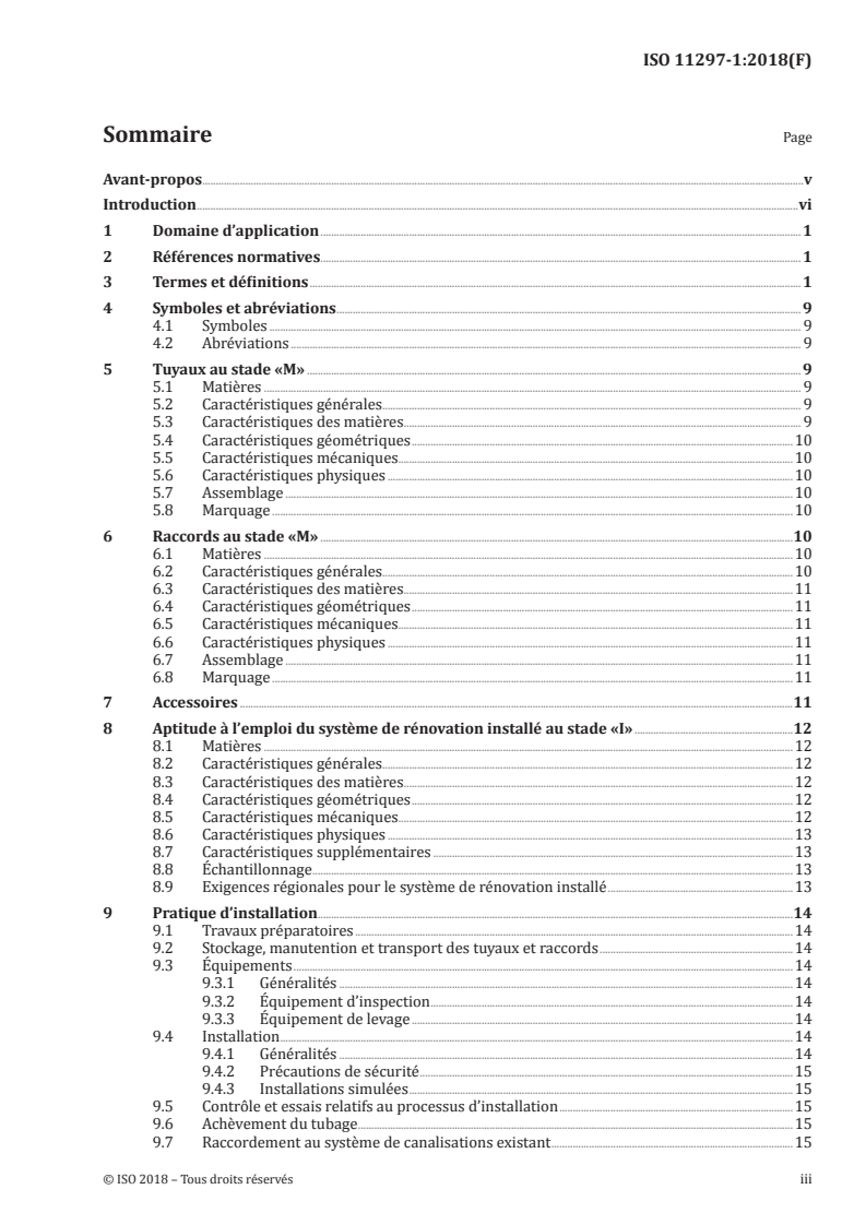 ISO 11297-1:2018 ISO 11297-1:2018 - Systèmes de canalisations en plastique pour la rénovation des réseaux de branchements et de collecteurs d'assainissement enterrés sous pression — Partie 1: Généralités/26/2018 - Page 3 preview