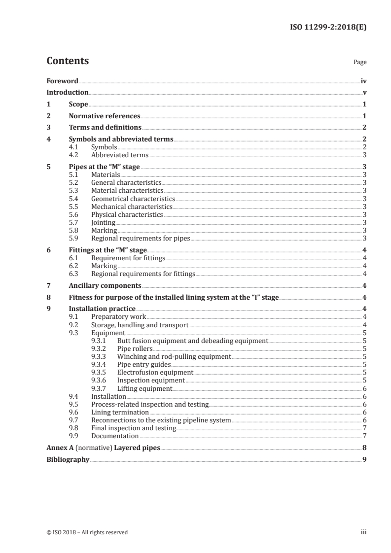 ISO 11299-2:2018 ISO 11299-2:2018 - Plastics piping systems for renovation of underground gas supply networks — Part 2: Lining with continuous pipes/26/2018 - Page 3 preview