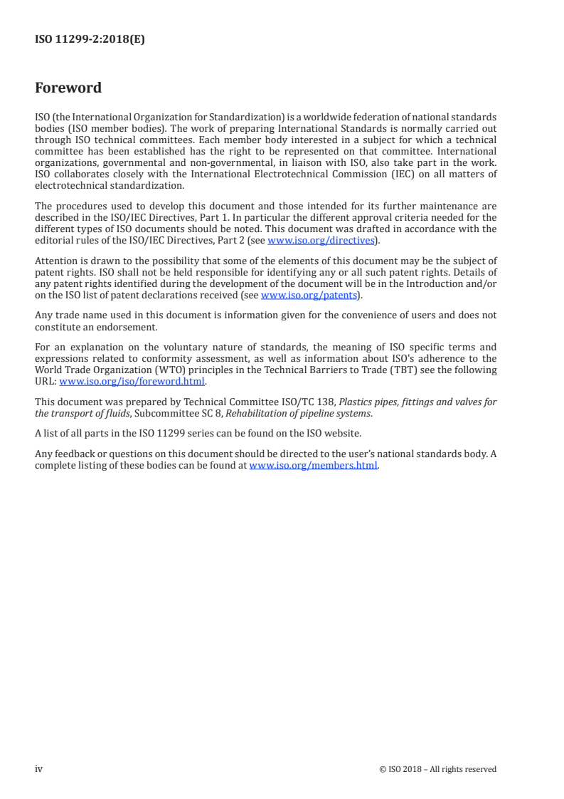 ISO 11299-2:2018 ISO 11299-2:2018 - Plastics piping systems for renovation of underground gas supply networks — Part 2: Lining with continuous pipes/26/2018 - Page 4 preview