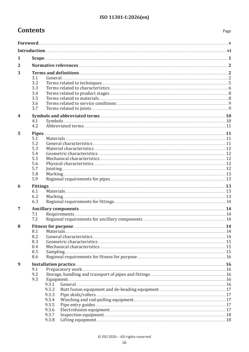 ISO 11301-1:2026 ISO 11301-1:2026 - Piping systems for rehabilitation of underground gas supply networks — Part 1: Polyethylene (PE) material - Page 3 preview
