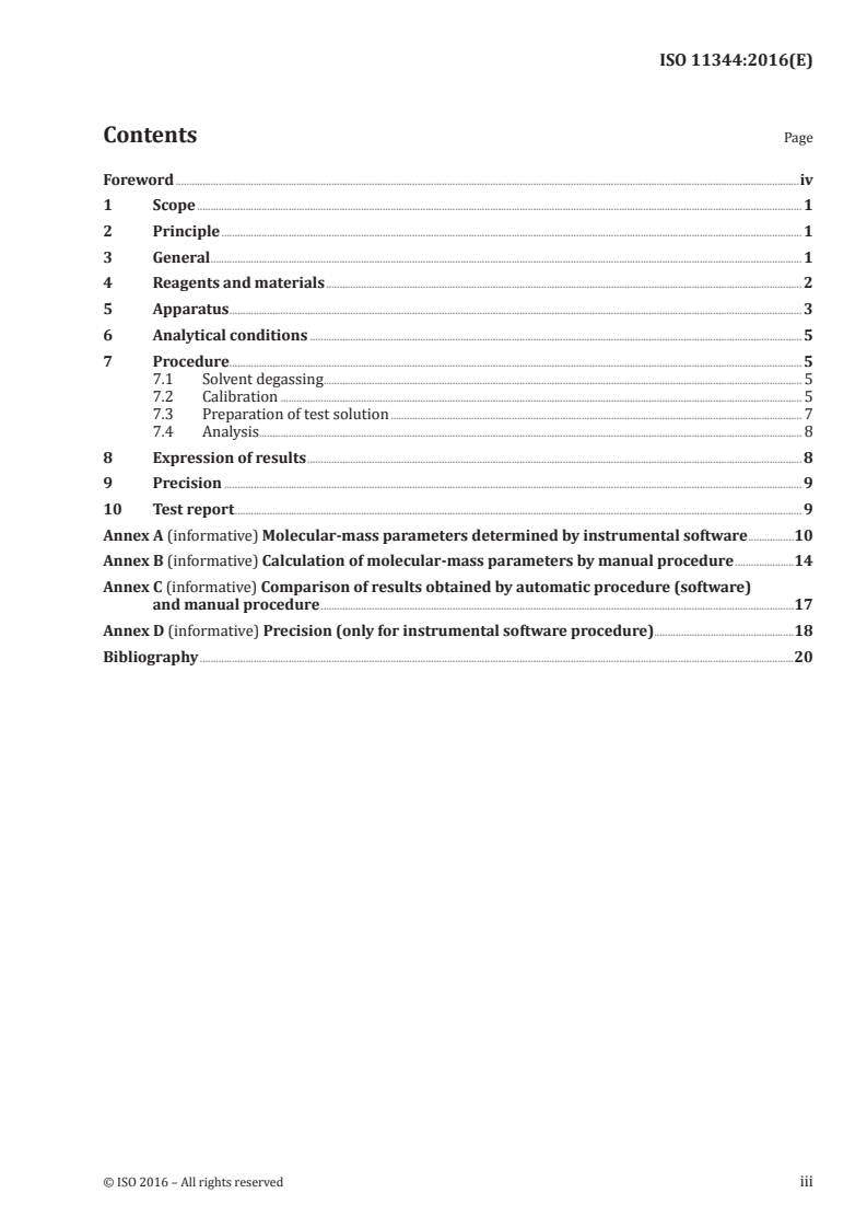 ISO 11344:2016 ISO 11344:2016 - Rubber, raw synthetic — Determination of the molecular-mass distribution of solution polymers by gel permeation chromatography/10/2016 - Page 3 preview