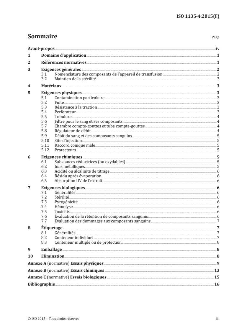 ISO 1135-4:2015 ISO 1135-4:2015 - Matériel de transfusion à usage médical — Partie 4: Appareils de transfusion non réutilisables à alimentation par gravité/30/2015 - Page 3 preview