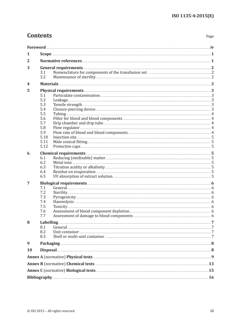 ISO 1135-4:2015 ISO 1135-4:2015 - Transfusion equipment for medical use — Part 4: Transfusion sets for single use, gravity feed/30/2015 - Page 3 preview