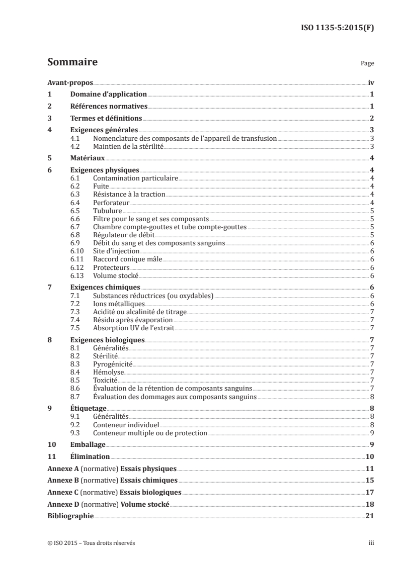 ISO 1135-5:2015 ISO 1135-5:2015 - Matériel de transfusion à usage médical — Partie 5: Appareils de transfusion non réutilisables avec les appareils de perfusion sous pression/30/2015 - Page 3 preview